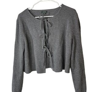 wild fable Gray Ribbed Tie-Front Cardigan